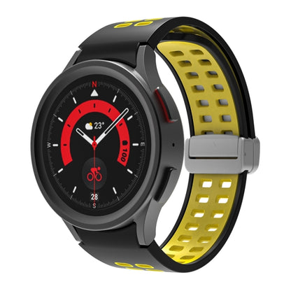 For Samsung Galaxy Watch5 Double-row Hole Folding Buckle Silicone Watch Band(Black Yellow) by bashfashion