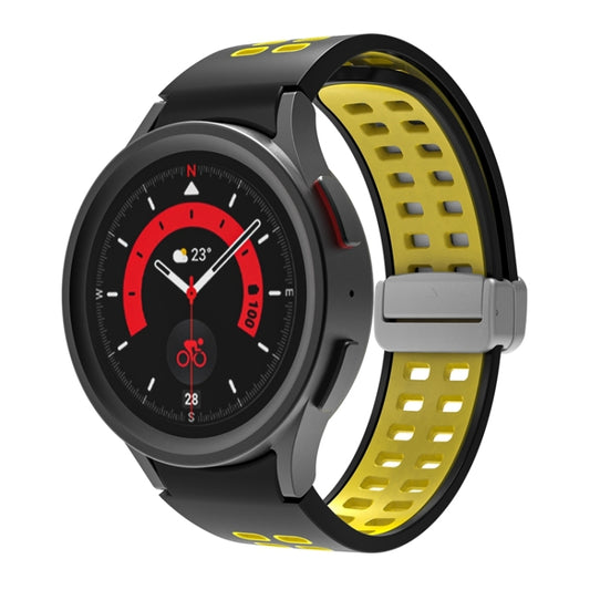 For Samsung Galaxy Watch5 Double-row Hole Folding Buckle Silicone Watch Band(Black Yellow) by bashfashion