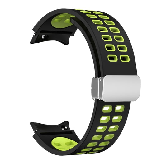 For Samsung Galaxy Watch5 Double-row Hole Folding Buckle Silicone Watch Band(Black Green) by bashfashion