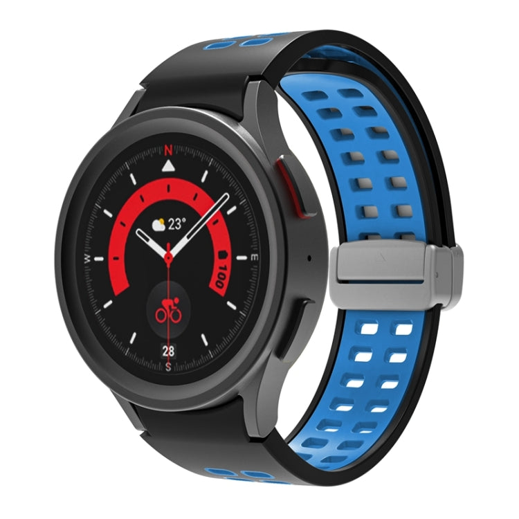 For Samsung Galaxy Watch5 Double-row Hole Folding Buckle Silicone Watch Band(Black Sky Blue) by bashfashion