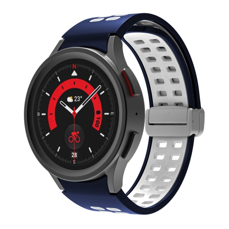 For Samsung Galaxy Watch5 Double-row Hole Folding Buckle Silicone Watch Band(Blue White) by bashfashion
