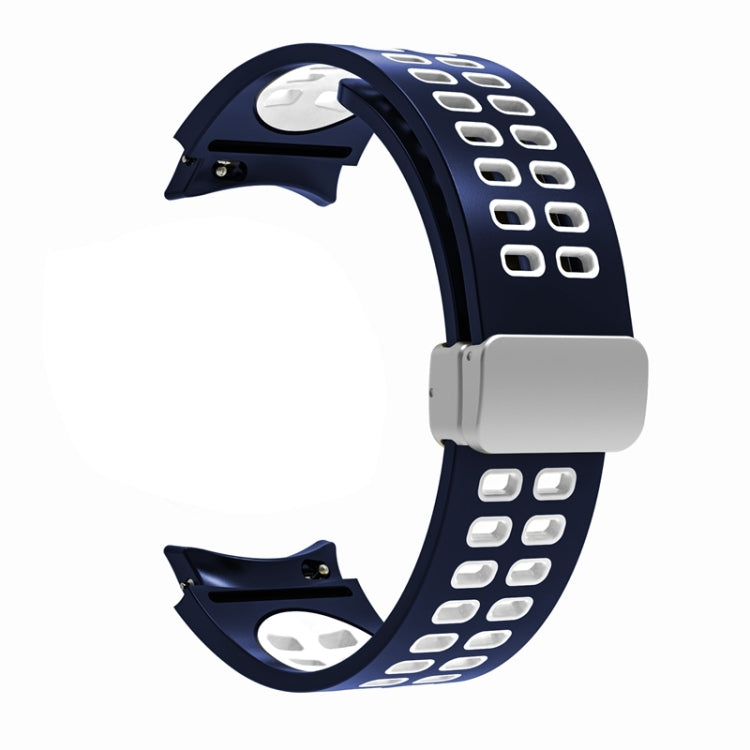 For Samsung Galaxy Watch5 Double-row Hole Folding Buckle Silicone Watch Band(Blue White) by bashfashion