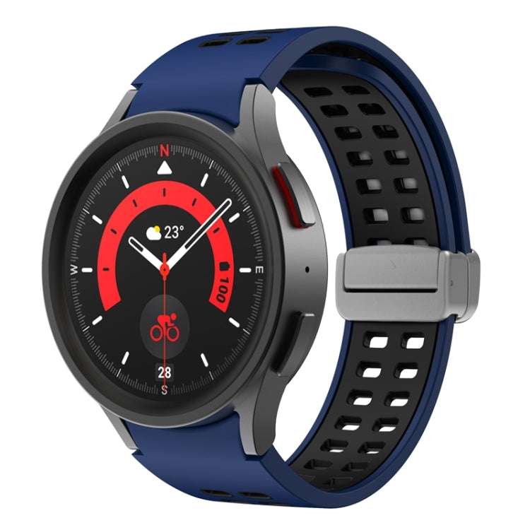 For Samsung Galaxy Watch5 Double-row Hole Folding Buckle Silicone Watch Band(Blue Black) by bashfashion