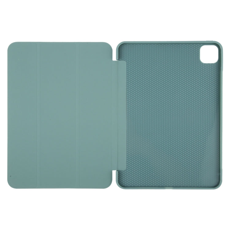 For iPad Pro 11 2025 / 2024 GEBEI 3-folding Holder Shockproof Flip Leather Tablet Case(Dark Green) by GEBEI