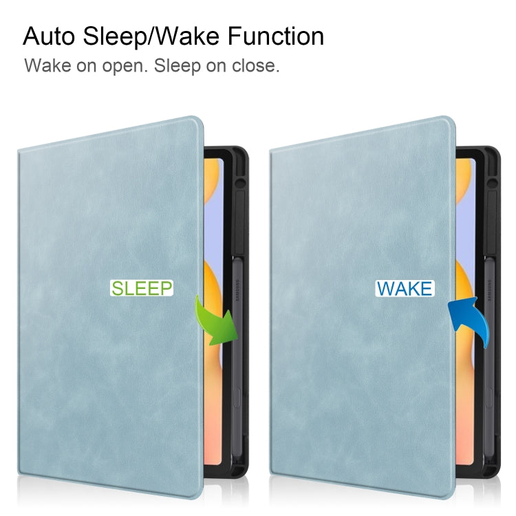 For Samsung Galaxy Tab S6 Lite P610 / P615 Cowhide Texture TPU Tablet Horizontal Flip Leather Case with Holder & Sleep / Wake-Up Function & Pen Slot(Sky Blue) by bashfashion