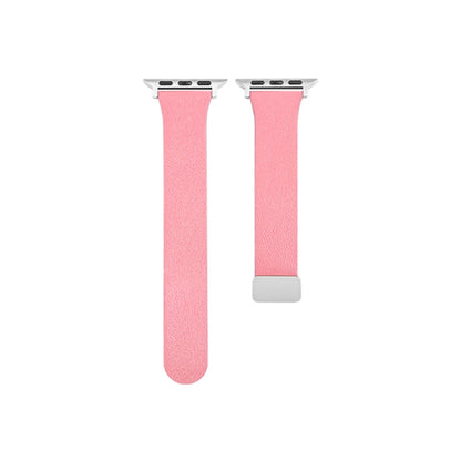 Sheepskin Texture Magnetic Folding Buckle Watch Band For Apple Watch 9 45mm(Pink) by bashfashion