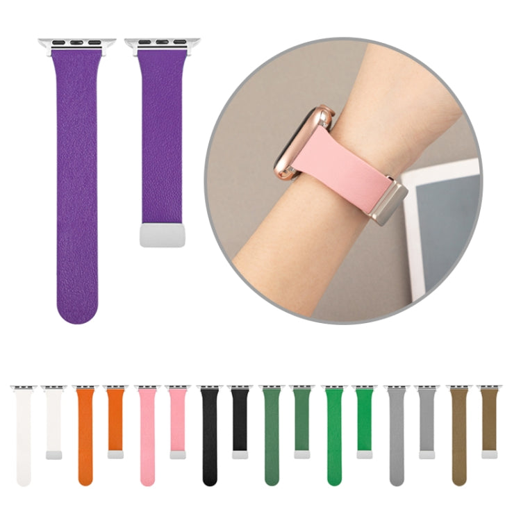 Sheepskin Texture Magnetic Folding Buckle Watch Band For Apple Watch 9 41mm(Grey Green) by bashfashion