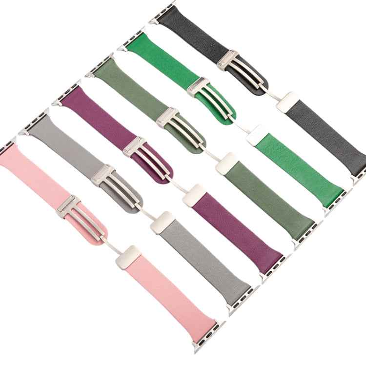 Sheepskin Texture Magnetic Folding Buckle Watch Band For Apple Watch SE 2023 44mm(Grey Green) by bashfashion