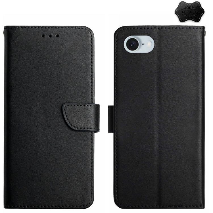 For iPhone 16e Genuine Leather Fingerprint-proof Flip Phone Case(Black) by bashfashion