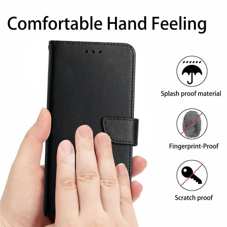For iPhone 16e Genuine Leather Fingerprint-proof Flip Phone Case(Black) by bashfashion