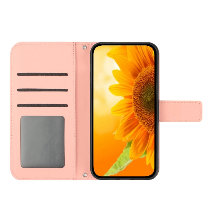 For iPhone 16e Skin Feel Sun Flower Embossed Flip Leather Phone Case with Lanyard(Pink) by bashfashion