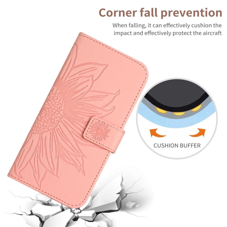 For iPhone 16e Skin Feel Sun Flower Embossed Flip Leather Phone Case with Lanyard(Pink) by bashfashion