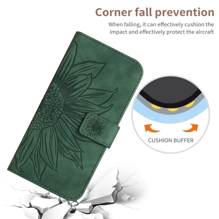 For iPhone 16e Skin Feel Sun Flower Embossed Flip Leather Phone Case with Lanyard(Green) by bashfashion
