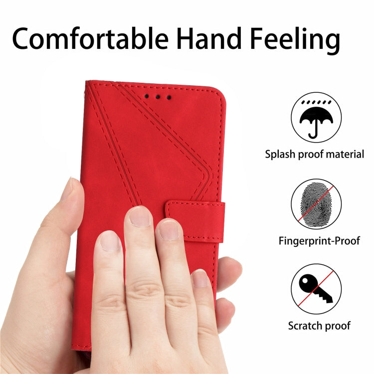 For iPhone 16e Stitching Embossed Leather Phone Case(Red) by bashfashion