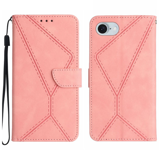 For iPhone 16e Stitching Embossed Leather Phone Case(Pink) by bashfashion