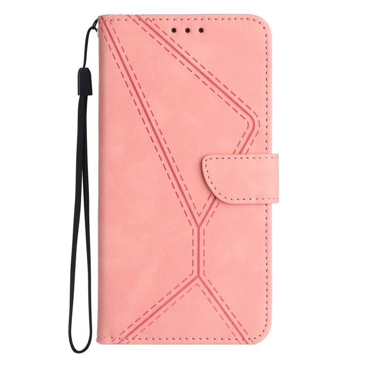 For iPhone 16e Stitching Embossed Leather Phone Case(Pink) by bashfashion