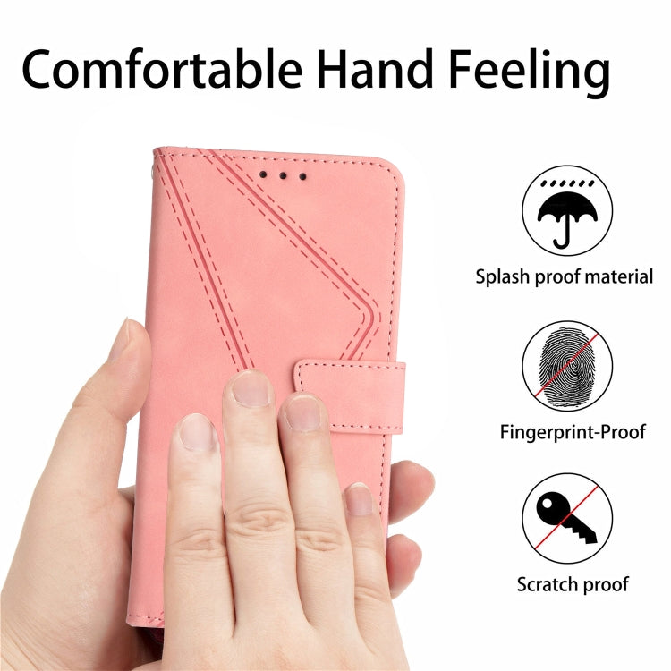 For iPhone 16e Stitching Embossed Leather Phone Case(Pink) by bashfashion