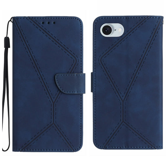 For iPhone 16e Stitching Embossed Leather Phone Case(Blue) by bashfashion