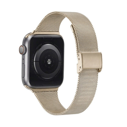 For Apple Watch Ultra 49mm&Watch Ultra 2 49mm / Series 9&8&7 45mm / SE 3&SE 2&6&SE&5&4 44mm / 3&2&1 42mm Milanese Stainless Steel Watch Band(Vintage Gold) by bashfashion