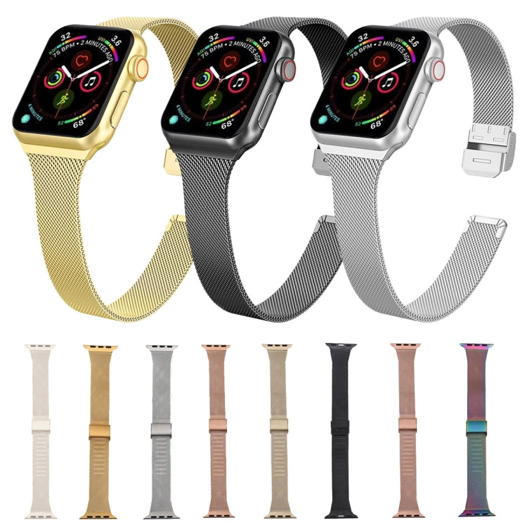 For Apple Watch Ultra 49mm&Watch Ultra 2 49mm / Series 9&8&7 45mm / SE 3&SE 2&6&SE&5&4 44mm / 3&2&1 42mm Milanese Stainless Steel Watch Band(Vintage Gold) by bashfashion
