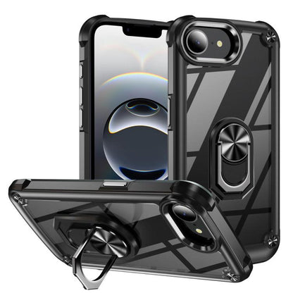 For iPhone 16e TPU + PC Lens Protection Phone Case with Ring Holder(Black) by bashfashion