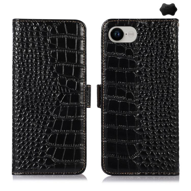 For iPhone 16e Crocodile Top Layer Cowhide Leather Phone Case(Black) by bashfashion