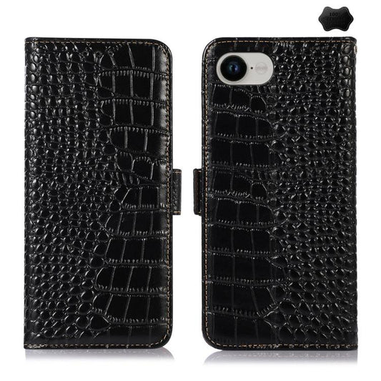 For iPhone 16e Crocodile Top Layer Cowhide Leather Phone Case(Black) by bashfashion
