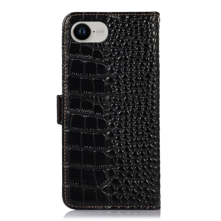 For iPhone 16e Crocodile Top Layer Cowhide Leather Phone Case(Black) by bashfashion