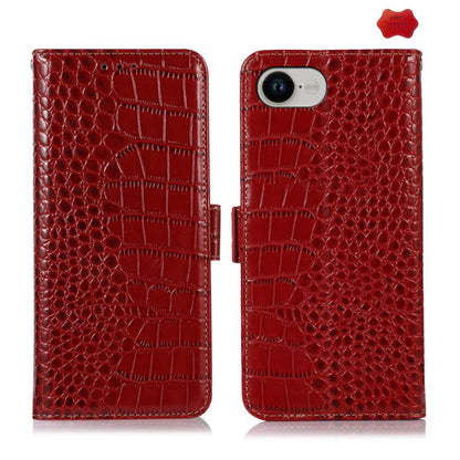 For iPhone 16e Crocodile Top Layer Cowhide Leather Phone Case(Red) by bashfashion