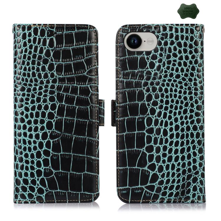 For iPhone 16e Crocodile Top Layer Cowhide Leather Phone Case(Green) by bashfashion