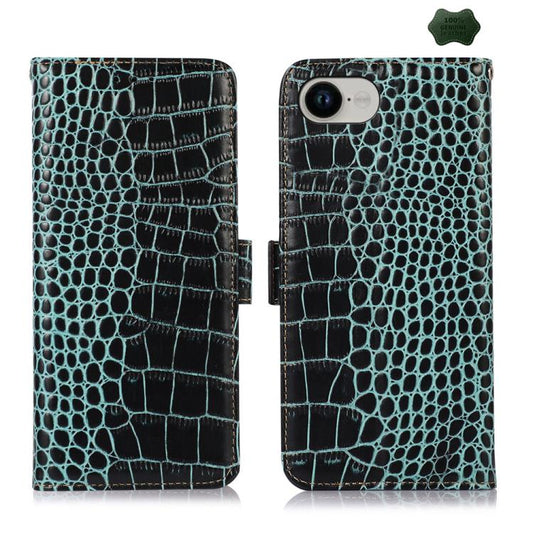 For iPhone 16e Crocodile Top Layer Cowhide Leather Phone Case(Green) by bashfashion