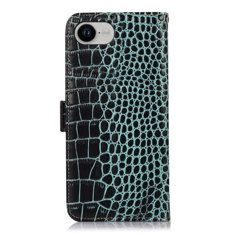 For iPhone 16e Crocodile Top Layer Cowhide Leather Phone Case(Green) by bashfashion