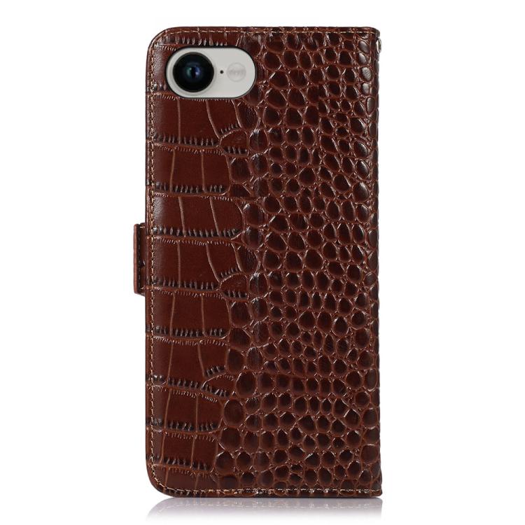 For iPhone 16e Crocodile Top Layer Cowhide Leather Phone Case(Brown) by bashfashion