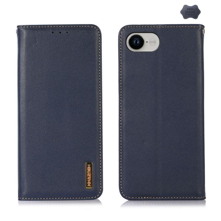 For iPhone 16e KHAZNEH Nappa Top Layer Cowhide Leather Phone Case(Blue) by bashfashion