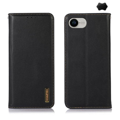 For iPhone 16e KHAZNEH Nappa Top Layer Cowhide Leather Phone Case(Black) by bashfashion