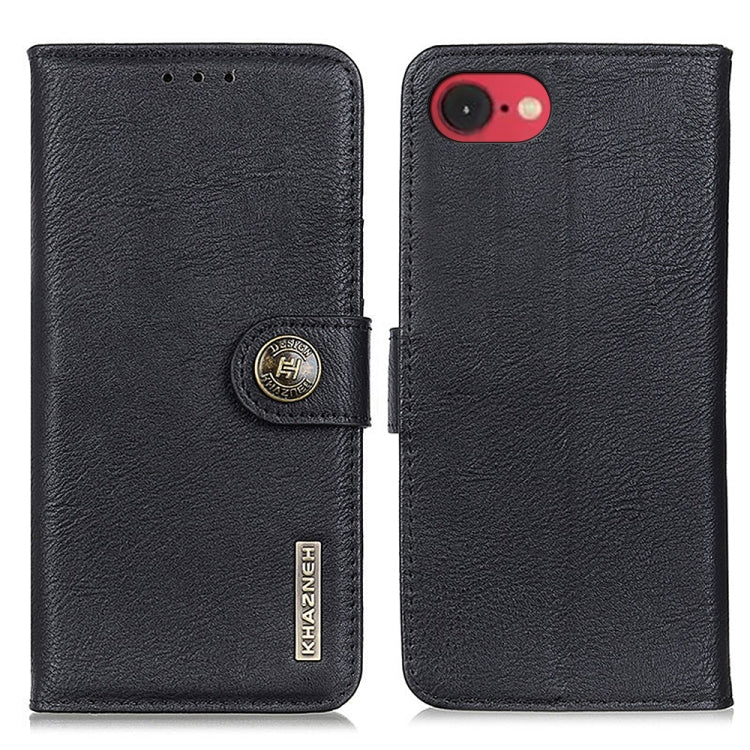 For iPhone 16e KHAZNEH Cowhide Texture Horizontal Flip Leather Phone Case(Black) by bashfashion