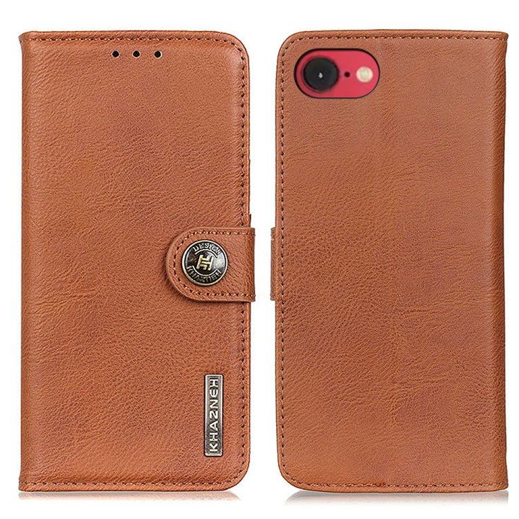 For iPhone 16e KHAZNEH Cowhide Texture Horizontal Flip Leather Phone Case(Brown) by bashfashion