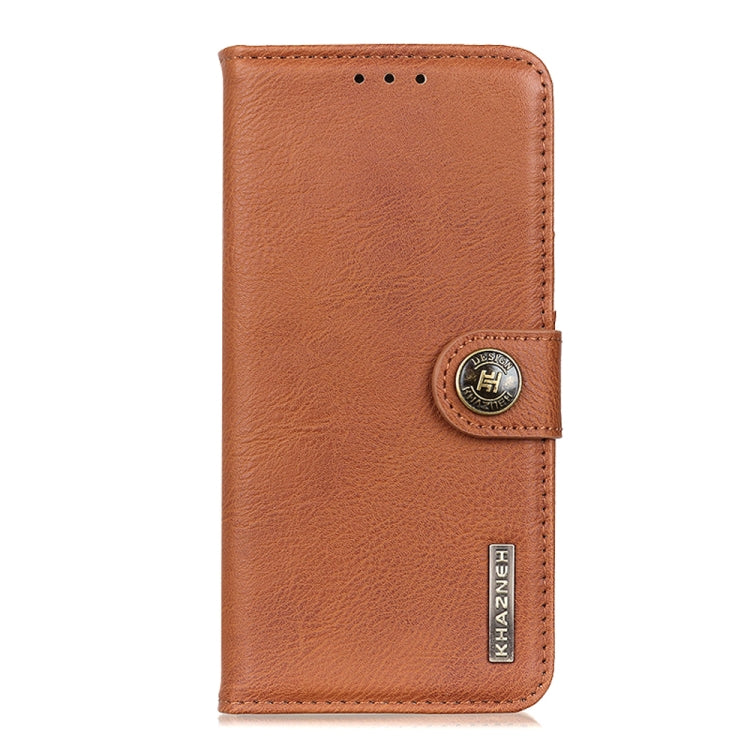 For iPhone 16e KHAZNEH Cowhide Texture Horizontal Flip Leather Phone Case(Brown) by bashfashion