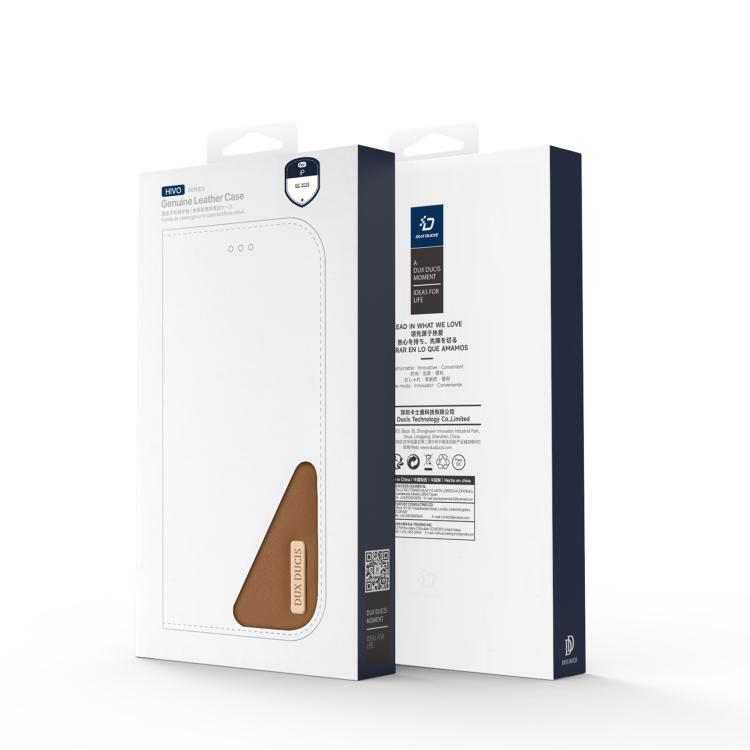 For iPhone 16e DUX DUCIS Hivo Series Cowhide + PU + TPU Flip Phone Case(Brown) by DUX DUCIS