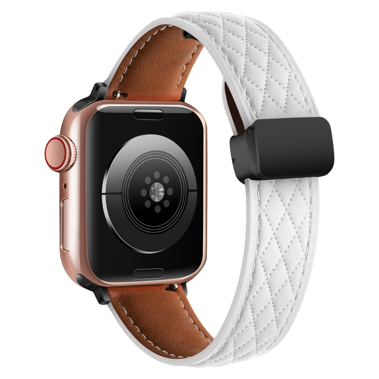 For Apple Watch 8 45mm Folding Buckle Rhombus Leather Watch Band(White) by bashfashion