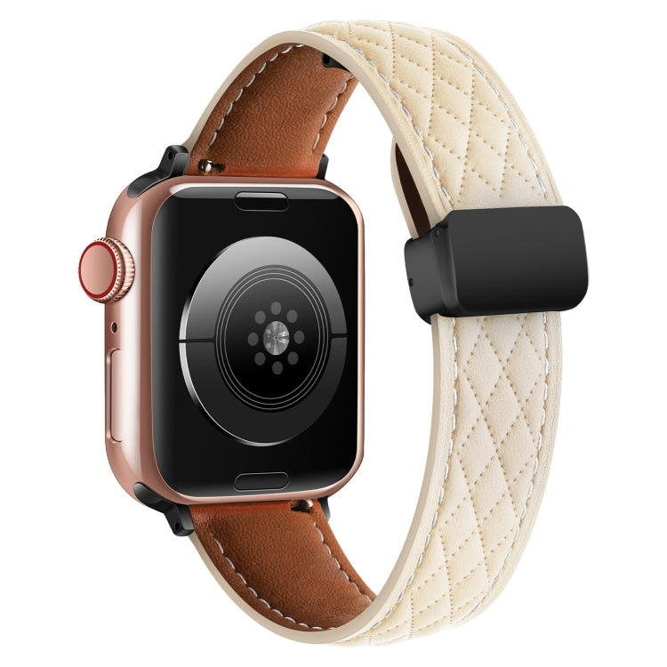 For Apple Watch SE 2023 40mm Folding Buckle Rhombus Leather Watch Band(Starlight) by bashfashion