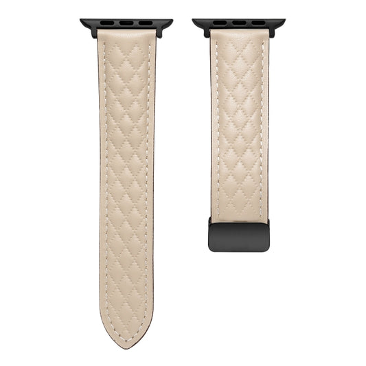 For Apple Watch SE 2023 40mm Folding Buckle Rhombus Leather Watch Band(Apricot) by bashfashion