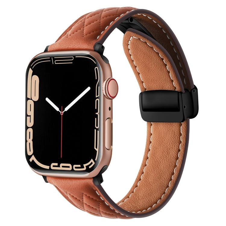 For Apple Watch SE 2023 40mm Folding Buckle Rhombus Leather Watch Band(Brown) by bashfashion