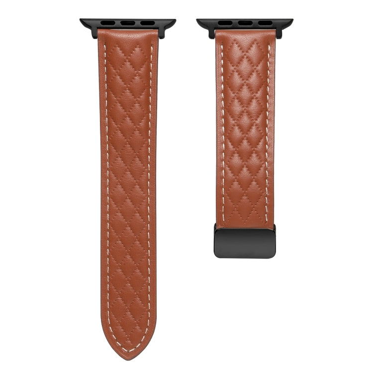 For Apple Watch 9 45mm Folding Buckle Rhombus Leather Watch Band(Brown) by bashfashion