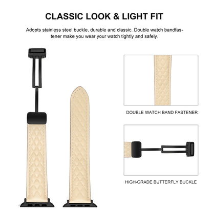 For Apple Watch 9 45mm Folding Buckle Rhombus Leather Watch Band(Starlight) by bashfashion