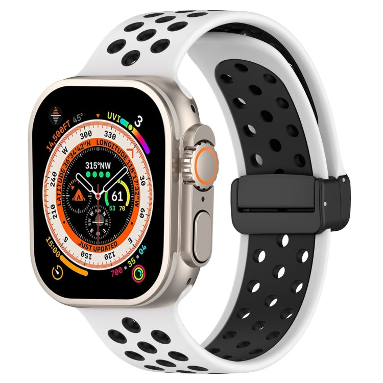 For Apple Watch Ultra 2 49mm Magnetic Buckle Silicone Watch Band(White Black) by bashfashion