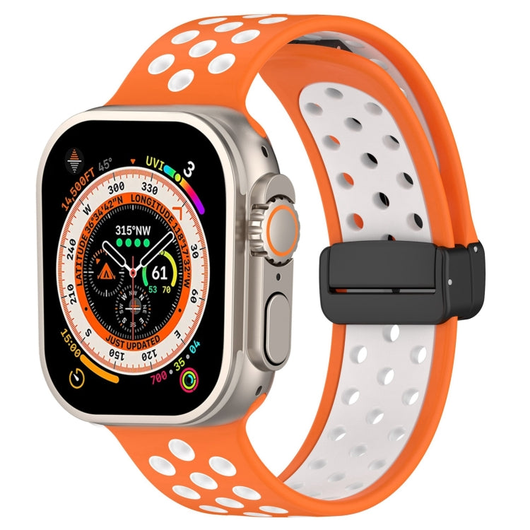 For Apple Watch Ultra 2 49mm Magnetic Buckle Silicone Watch Band(Orange White) by bashfashion