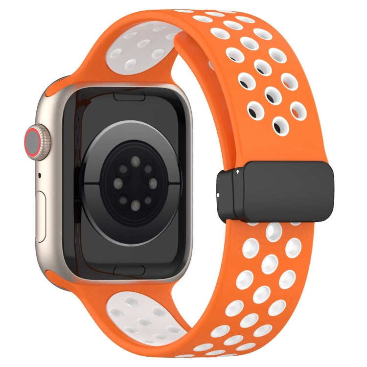 For Apple Watch Ultra 2 49mm Magnetic Buckle Silicone Watch Band(Orange White) by bashfashion