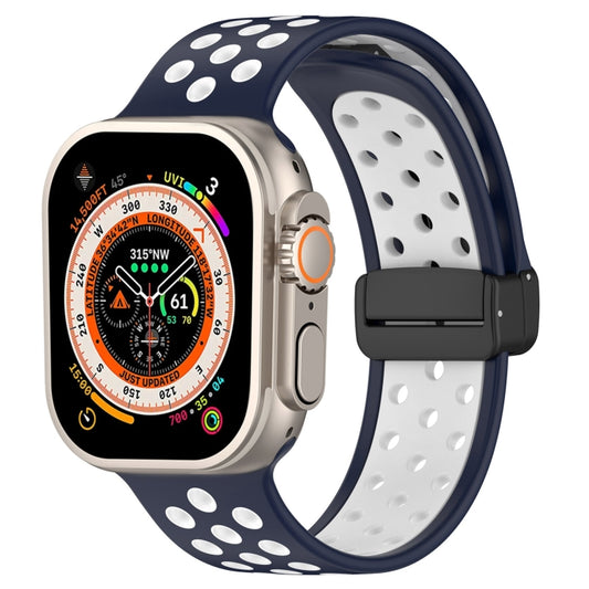 For Apple Watch Ultra 2 49mm Magnetic Buckle Silicone Watch Band(Navy White) by bashfashion
