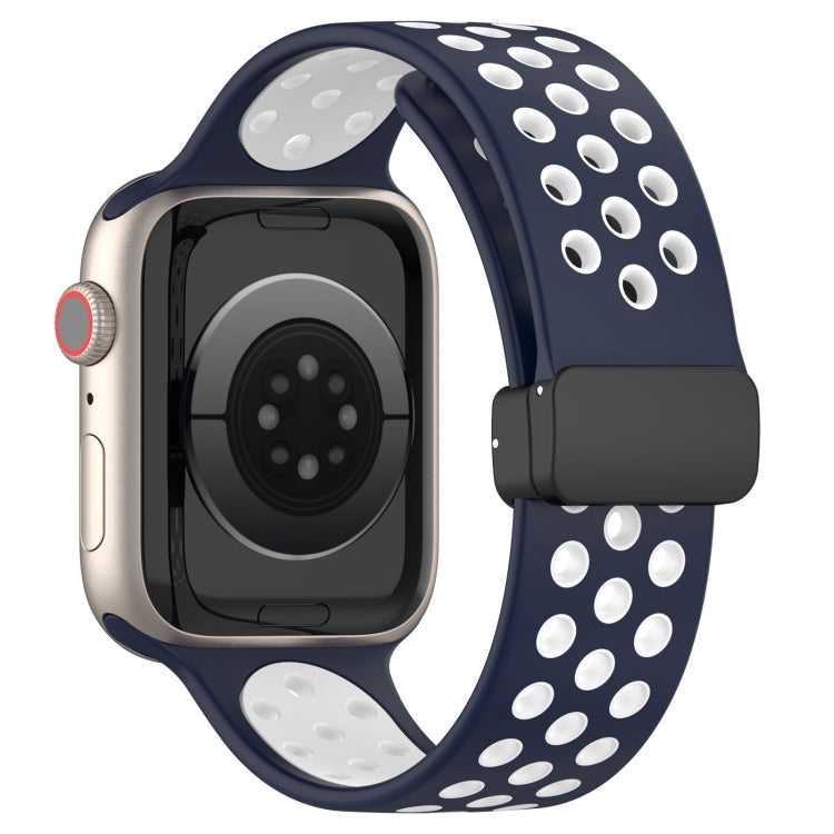 For Apple Watch Ultra 2 49mm Magnetic Buckle Silicone Watch Band(Navy White) by bashfashion